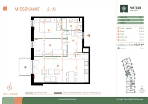3 pokoje, mieszkanie 63,09 m², piętro 2, oferta nr M.02.10, Casa Feliz Portowa II, Kraków, Podgórze, Zabłocie, ul. Portowa 14
