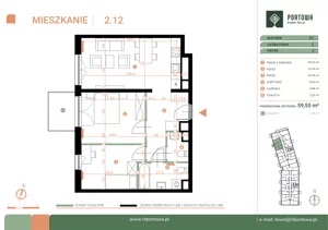 3 pokoje, mieszkanie 59,55 m², piętro 2, oferta nr M.02.12, Casa Feliz Portowa II, Kraków, Podgórze, Zabłocie, ul. Portowa 14