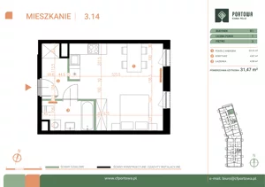 1 pokój, mieszkanie 31,47 m², piętro 3, oferta nr M.03.14, Casa Feliz Portowa II, Kraków, Podgórze, Zabłocie, ul. Portowa 14