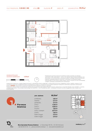 3 pokoje, apartament 69,25 m², piętro 1, oferta nr F.01.03, Pierwsza Dzielnica, Katowice, Bogucice, ul. Henryka Góreckiego 13