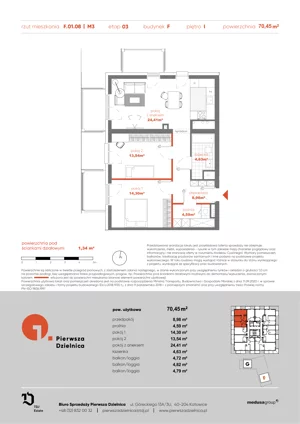 3 pokoje, apartament 70,45 m², piętro 1, oferta nr F.01.08, Pierwsza Dzielnica, Katowice, Bogucice, ul. Henryka Góreckiego 13