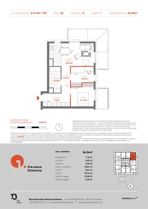 3 pokoje, apartament 56,36 m², piętro 1, oferta nr G.01.02, Pierwsza Dzielnica, Katowice, Bogucice, ul. Henryka Góreckiego 13