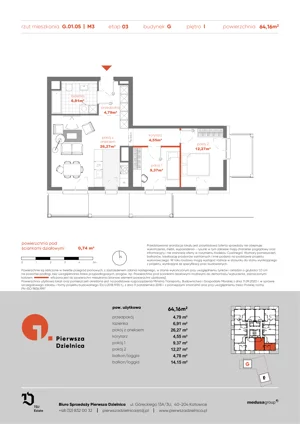 3 pokoje, apartament 64,16 m², piętro 1, oferta nr G.01.05, Pierwsza Dzielnica, Katowice, Bogucice, ul. Henryka Góreckiego 13