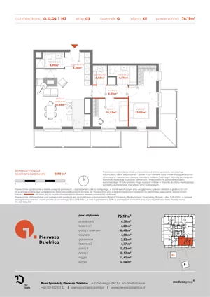 3 pokoje, apartament 76,19 m², piętro 12, oferta nr G.12.04, Pierwsza Dzielnica, Katowice, Bogucice, ul. Henryka Góreckiego 13