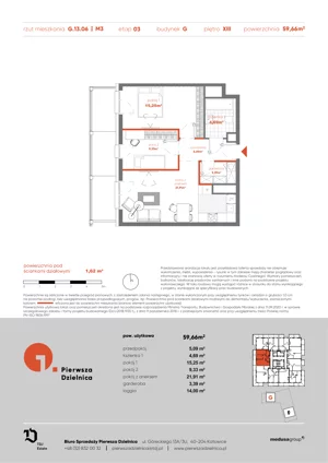 3 pokoje, apartament 59,66 m², piętro 13, oferta nr G.13.06, Pierwsza Dzielnica, Katowice, Bogucice, ul. Henryka Góreckiego 13