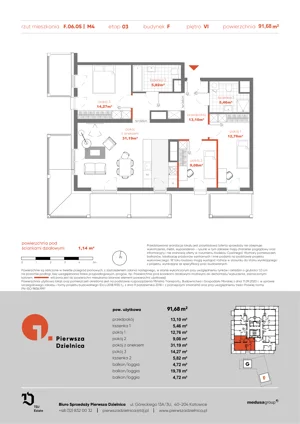 4 pokoje, apartament 91,73 m², piętro 6, oferta nr F.06.05, Pierwsza Dzielnica, Katowice, Bogucice, ul. Henryka Góreckiego 13