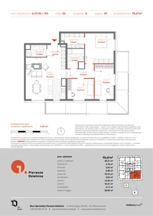 4 pokoje, apartament 95,67 m², piętro 7, oferta nr G.07.04, Pierwsza Dzielnica, Katowice, Bogucice, ul. Henryka Góreckiego 13