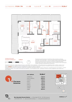 4 pokoje, apartament 90,58 m², piętro 15, oferta nr F.15.04, Pierwsza Dzielnica, Katowice, Bogucice, ul. Henryka Góreckiego 13