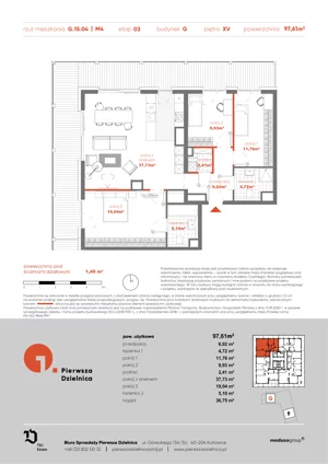 4 pokoje, apartament 97,61 m², piętro 15, oferta nr G.15.04, Pierwsza Dzielnica, Katowice, Bogucice, ul. Henryka Góreckiego 13