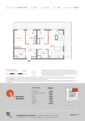4 pokoje, apartament 77,09 m², piętro 16, oferta nr G.16.01, Pierwsza Dzielnica, Katowice, Bogucice, ul. Henryka Góreckiego 13