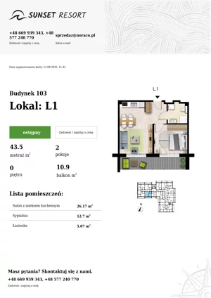 2 pokoje, apartament 43,50 m², parter, oferta nr 103-L1, Sunset Resort, Grzybowo, ul. Nadmorska 106