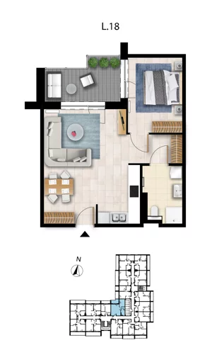 2 pokoje, apartament 48,35 m², piętro 1, oferta nr L 18, Sunset Resort bud 302, Grzybowo, ul. Nadmorska 106