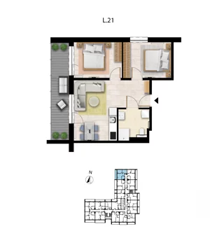 3 pokoje, apartament 48,71 m², piętro 1, oferta nr L 21, Sunset Resort bud 302, Grzybowo, ul. Nadmorska 106