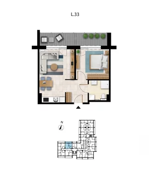 2 pokoje, apartament 43,47 m², piętro 1, oferta nr L 33, Sunset Resort bud 302, Grzybowo, ul. Nadmorska 106