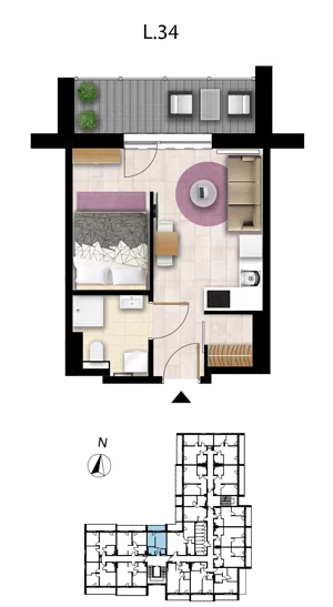 1 pokój, apartament 27,07 m², piętro 2, oferta nr L 34, Sunset Resort bud 302, Grzybowo, ul. Nadmorska 106