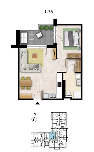 2 pokoje, apartament 48,20 m², piętro 2, oferta nr L 35, Sunset Resort bud 302, Grzybowo, ul. Nadmorska 106