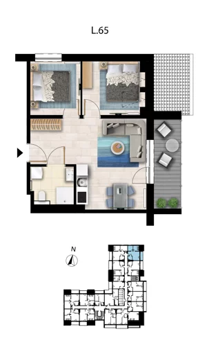 3 pokoje, apartament 43,75 m², piętro 3, oferta nr L 65, Sunset Resort bud 302, Grzybowo, ul. Nadmorska 106
