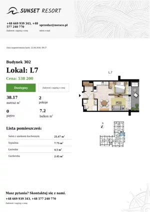 2 pokoje, apartament 38,17 m², parter, oferta nr L 7, Sunset Resort bud 302, Grzybowo, ul. Nadmorska 106