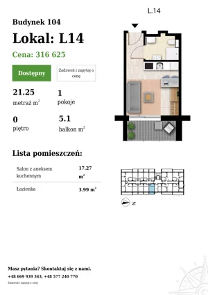 1 pokój, apartament 21,25 m², parter, oferta nr 104-L14, Sunset Resort, Grzybowo, ul. Nadmorska 106