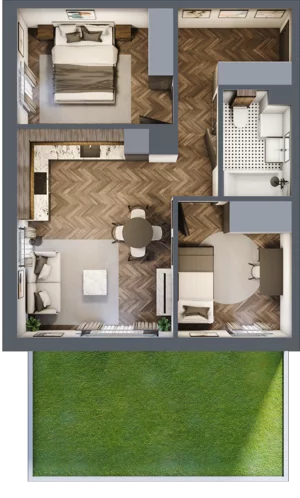 3 pokoje, mieszkanie 49,84 m², parter, oferta nr M2, Przemiarki 16, Kraków, Dębniki, Ruczaj, ul. Przemiarki 16