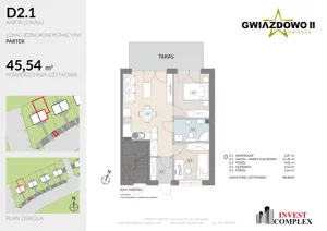 3 pokoje, mieszkanie 45,39 m², parter, oferta nr D2.1, Osiedle Gwiazdowo II, Kostrzyn, Gwiazdowo, ul. Półwiejska