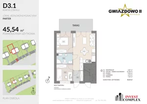 3 pokoje, mieszkanie 45,39 m², parter, oferta nr D3.1, Osiedle Gwiazdowo II, Kostrzyn, Gwiazdowo, ul. Półwiejska