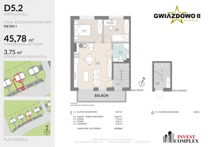 3 pokoje, mieszkanie 49,66 m², piętro 1, oferta nr D5.2, Osiedle Gwiazdowo II, Kostrzyn, Gwiazdowo, ul. Półwiejska