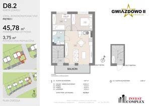 3 pokoje, mieszkanie 49,66 m², piętro 1, oferta nr D8.2, Osiedle Gwiazdowo II, Kostrzyn, Gwiazdowo, ul. Półwiejska