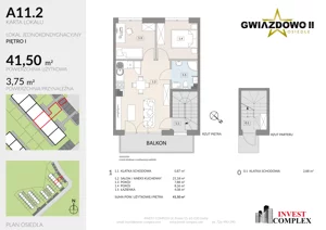 3 pokoje, mieszkanie 45,29 m², piętro 1, oferta nr A11.2, Osiedle Gwiazdowo II, Kostrzyn, Gwiazdowo, ul. Półwiejska