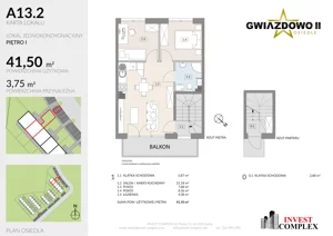 3 pokoje, mieszkanie 45,29 m², piętro 1, oferta nr A13.2, Osiedle Gwiazdowo II, Kostrzyn, Gwiazdowo, ul. Półwiejska
