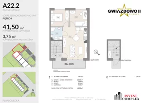 3 pokoje, mieszkanie 45,29 m², piętro 1, oferta nr A22.2, Osiedle Gwiazdowo II, Kostrzyn, Gwiazdowo, ul. Półwiejska