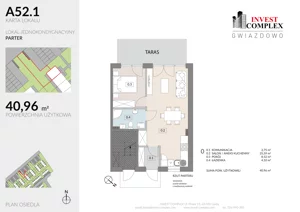 2 pokoje, mieszkanie 40,96 m², parter, oferta nr A52/1, Osiedle Gwiazdowo, Kostrzyn, Gwiazdowo, ul. Półwiejska