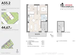 3 pokoje, mieszkanie 44,67 m², piętro 1, oferta nr A55/2, Osiedle Gwiazdowo, Kostrzyn, Gwiazdowo, ul. Półwiejska