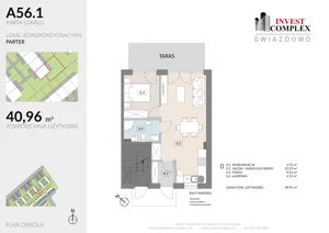 2 pokoje, mieszkanie 40,96 m², parter, oferta nr A56/1, Osiedle Gwiazdowo, Kostrzyn, Gwiazdowo, ul. Półwiejska