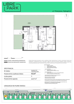 3 pokoje, mieszkanie 55,10 m², parter, oferta nr Mieszkanie A1.M1, Libre Park mieszkania etap I, Dębogórze, ul. Pistacjowa
