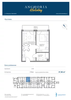 2 pokoje, apartament inwestycyjny 37,58 m², piętro 2, oferta nr B_2_13, Anchoria Holiday, Mechelinki, ul. Wielopole 36