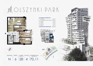 4 pokoje, apartament 71,19 m², piętro 6, oferta nr N28, Olszynki Park, Rzeszów, Śródmieście, ul. Szopena