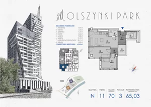3 pokoje, apartament 65,93 m², piętro 11, oferta nr N70, Olszynki Park, Rzeszów, Śródmieście, ul. Szopena