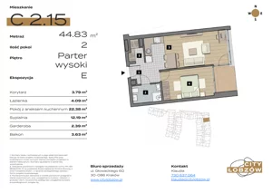 2 pokoje, mieszkanie 44,83 m², parter, oferta nr C 2.15, City Łobzów, Kraków, Bronowice, Łobzów, ul. Głowackiego 60