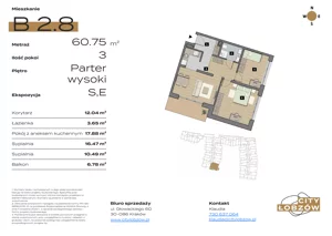 3 pokoje, mieszkanie 61,49 m², parter, oferta nr B 2.8, City Łobzów, Kraków, Bronowice, Łobzów, ul. Głowackiego 60
