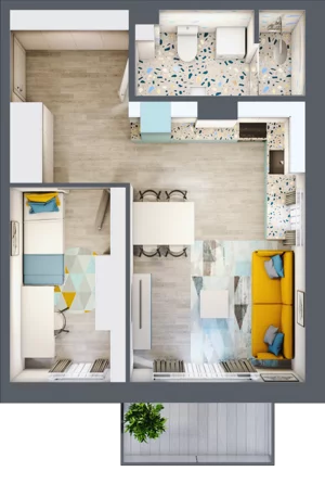 2 pokoje, mieszkanie 40,37 m², piętro 3, oferta nr M19, Apartamenty Serene , Kielce, KSM, ul. Zagórska