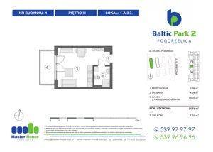 1 pokój, apartament inwestycyjny 28,10 m², piętro 3, oferta nr 1-A.3.7, Baltic Park 2, Pogorzelica, ul. Wojska Polskiego