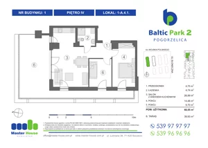 3 pokoje, apartament inwestycyjny 60,42 m², piętro 4, oferta nr 1-A.4.1, Baltic Park 2, Pogorzelica, ul. Wojska Polskiego
