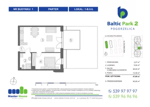 2 pokoje, apartament inwestycyjny 48,32 m², piętro 1, oferta nr 1-A.1.6, Baltic Park 2, Pogorzelica, ul. Wojska Polskiego