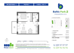 2 pokoje, apartament inwestycyjny 47,28 m², piętro 1, oferta nr 1-B.1.7, Baltic Park 2, Pogorzelica, ul. Wojska Polskiego
