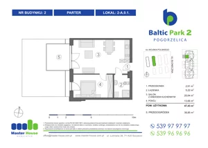 2 pokoje, apartament inwestycyjny 47,28 m², piętro 1, oferta nr 1-B.1.7, Baltic Park 2, Pogorzelica, ul. Wojska Polskiego