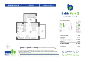 2 pokoje, apartament inwestycyjny 36,92 m², piętro 1, oferta nr 2-A1.1, Baltic Park 2, Pogorzelica, ul. Wojska Polskiego