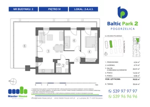 3 pokoje, apartament inwestycyjny 60,42 m², piętro 4, oferta nr 2-A.4.3, Baltic Park 2, Pogorzelica, ul. Wojska Polskiego
