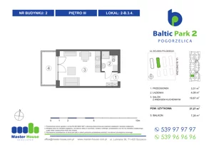 1 pokój, apartament inwestycyjny 27,78 m², piętro 3, oferta nr 2-B.3.4, Baltic Park 2, Pogorzelica, ul. Wojska Polskiego