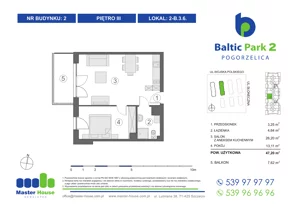 2 pokoje, apartament inwestycyjny 47,53 m², piętro 3, oferta nr 2-B.3.6, Baltic Park 2, Pogorzelica, ul. Wojska Polskiego